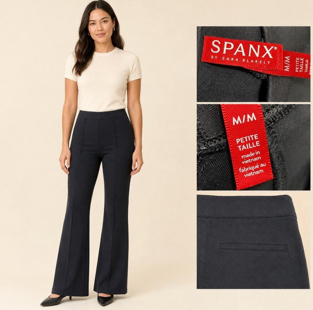 Minimalist Career Spanx Flare Trouser Petite Pants Size PM Black Yoga Comfy
